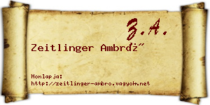 Zeitlinger Ambró névjegykártya